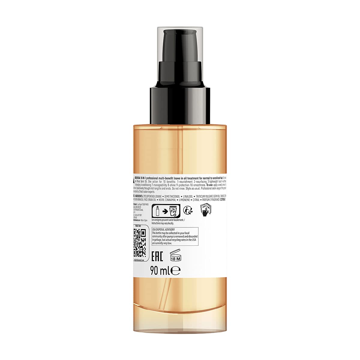 L’Oréal Professionnel Absolut Repair Oil 10-in-1 Multi-benefit Leave-In Hair Serum with Wheat Germ Oil for Dry & Damaged Hair, Serie Expert, 90ml