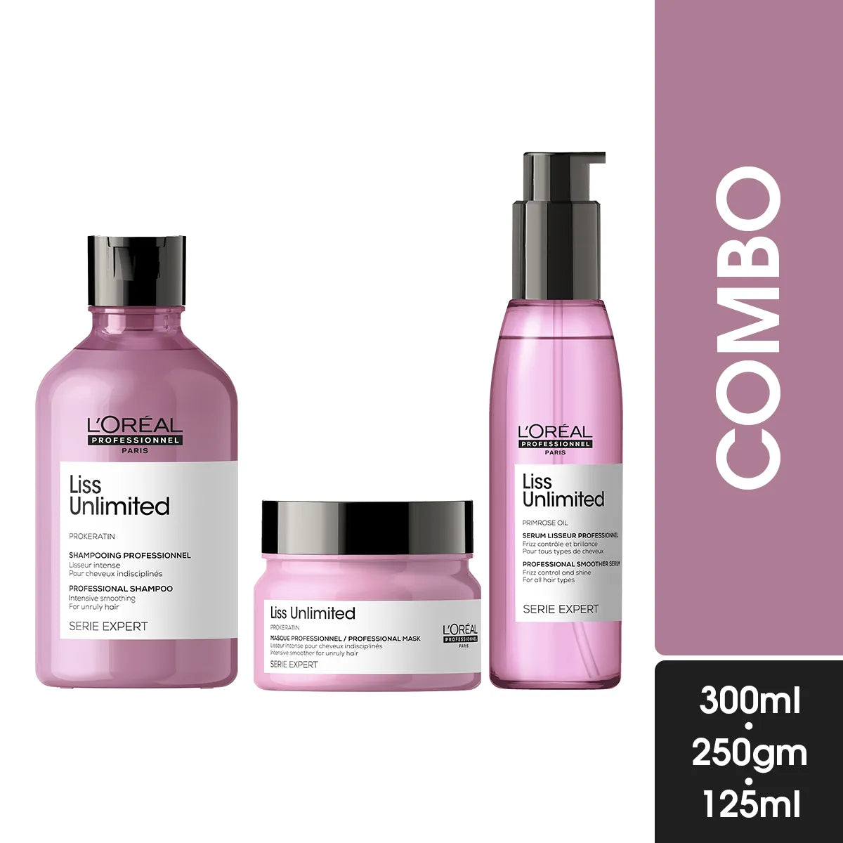 L'Oréal Professionnel Liss Unlimited Shampoo, Masque, Serum Combo